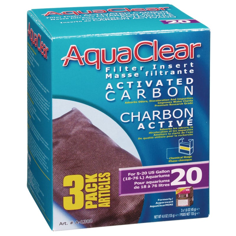 Aquaclear Aqua Clear AquaClear 20 Activated Carbon Inserts, Aquarium Filter Replacement Media, 3-Pack, A1380 - Image 1